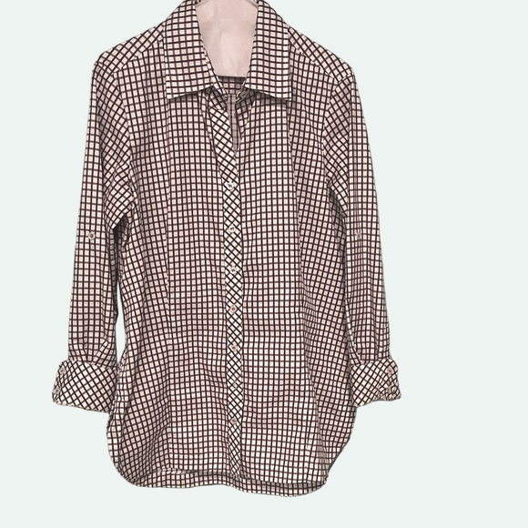 Finley Tops - Finley Joey roll sleeve  Brown and White Checkered Tunic